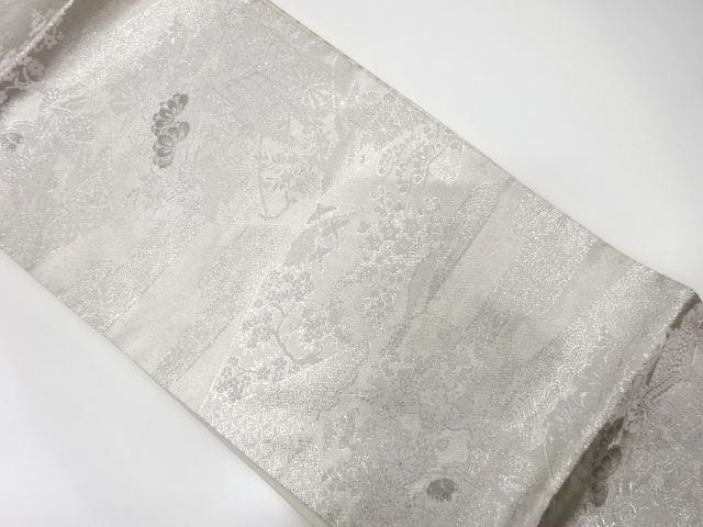 JAPANESE KIMONO / ANTIQUE FUKURO OBI / SILK / WOVEN CARRIAGE & FLOWER